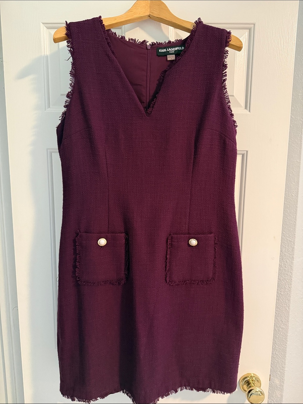 Karl Lagerfeld Plum Tweed Sleeveless Shift Dress